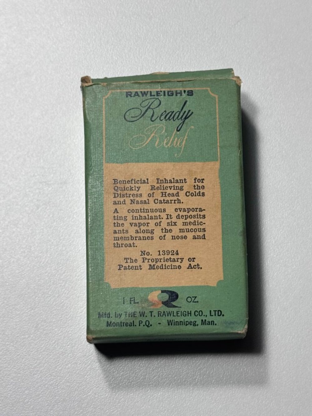 Vintage Rawleigh's Ready Relief Inhalant Bottle & Box 1940s Canada - Picture 2 of 12